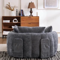 Oversized Chaise Lounge Chair with Deep Seat and Chenille, Soft Reading Sofa with Extra Pillows and No Assembly, 72.5'' L x 57" W x 23" H, Grey(m-6)