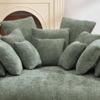 Charming Bean Bag Sofa with Chenille Upholstery and 14 Pillows, Spacious Chaise Lounge for Living Room, 71.5'' L x 65.5"W x 30.5" H, Olive Green(m-4)