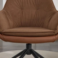 Refined Faux Leather Armchair with Contoured Backrest, Practical Vanity Chair for Living Room Bedroom Home Office, 28'' L x 28"W x 32" H, Brown(m-9)