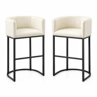 Elegant Set of 2 Counter-Height Bar Stools with PU Leather, Comfortable Kitchen Chairs with Armrests and Footrests, 22'' L x 20" W x 36" H, Beige(m-2)