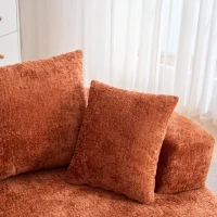 Fluffy Sleeper Chair with Plush Corduroy Fabric and Cylindrical Pillow, Soft Modular Lounge Sofa for Living Room, 54.5" L x 54.5" W x 33" H, Orange(m-7)