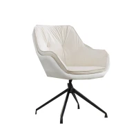 Sophisticated Faux Leather Armchair with Contoured Backrest, Convenient Vanity Chair for Living Room Bedroom, 28'' L x 28"W x 32" H, White(m-2)