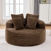 Plush Oversized Round Lounge Chair with Segmented Backrest, Velour Sofa with 4 Pillows and No Assembly, 54.5'' L x 54.5" W x 33" H, Brown(m-4)