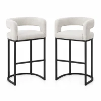 Modern Set of 2 Counter-Height Bar Stools with Chenille Upholstery, Ergonomic Kitchen Chairs with Metal Legs, 22'' L x 20" W x 36" H, White(m-2)