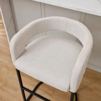Modern Set of 2 Counter-Height Bar Stools with Chenille Upholstery, Ergonomic Kitchen Chairs with Metal Legs, 22'' L x 20" W x 36" H, White(m-6)