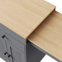 Chic Rolling Kitchen Island with Extendable Dining Table, Space-Saving Storage Cart with 4 Doors and 2 Drawers, 74.5" L x 19.5" W x 36" H, Grey(m-7)
