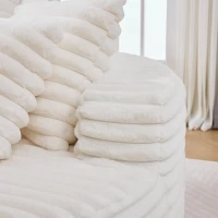 Plush Oversized Round Lounge Chair with Segmented Backrest, Velour Sofa with 4 Pillows and No Assembly, 54.5'' L x 54.5" W x 33" H, White(m-7)