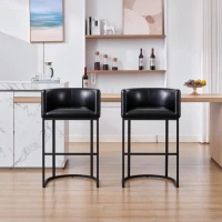 Elegant Set of 2 Counter-Height Bar Stools with PU Leather, Comfortable Kitchen Chairs with Armrests and Footrests, 22'' L x 20" W x 36" H, Black(m-5)