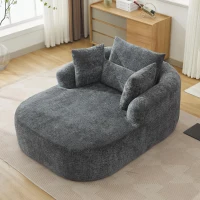 Plush Oversized Chaise Lounge with Deep Seat and Pillows, Versatile Sleeper Sofa with Corduroy and Armrests, 57.5'' L x 51.5" W x 32" H, Grey(m-1)