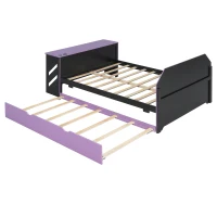 Modern Full-Size Daybed with Twin Trundle and Desk, Sturdy Sofa Bed with USB Port and Cable Management, 92" L x 58" W x 35.5" H, Purple(m-10)