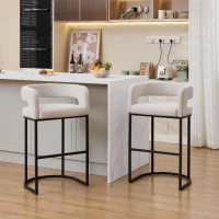 Modern Set of 2 Counter-Height Bar Stools with Chenille Upholstery, Ergonomic Kitchen Chairs with Metal Legs, 22'' L x 20" W x 36" H, White(m-4)