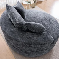 Modern Textured Plush Sleeper Chair with Headrest Pillow, Cloud-Inspired Lounge Sofa with No Assembly, 54.5'' L x 54.5" W x 33" H, Grey(m-8)
