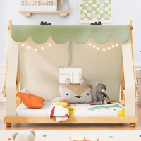 Whimsical Twin House Bed with Detachable Tent and Skylight, Sturdy Kids Wooden Platform Bed with 8 Slats, 79.5" L x 41" W x 63" H, White