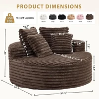 Plush Oversized Round Lounge Chair with Segmented Backrest, Velour Sofa with 4 Pillows and No Assembly, 54.5'' L x 54.5" W x 33" H, Brown(m-3)