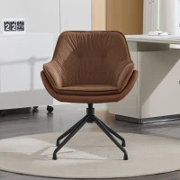 Refined Faux Leather Armchair with Contoured Backrest, Practical Vanity Chair for Living Room Bedroom Home Office, 28'' L x 28"W x 32" H, Brown(m-4)