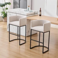 Set of 2 Counter-Height Stools with Chenille Upholstery, Soft Dining Chairs with Armrests and Footrests, 22'' L x 20" W x 36" H, White(m-1)