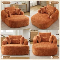 Plush Oversized Chaise Lounge with Deep Seat and Pillows, Versatile Sleeper Sofa with Corduroy and Armrests, 57.5'' L x 51.5" W x 32" H, Orange(m-7)