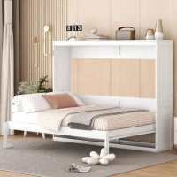 Chic Full-Size Murphy Wall Bed with Dual-Piston Mechanism, Modern Folding Cabinet Bed for Guest Room, 77.5" L x 61.5" W x 62" H, White(m-6)