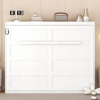 Chic Full-Size Murphy Wall Bed with Dual-Piston Mechanism, Modern Folding Cabinet Bed for Guest Room, 77.5" L x 61.5" W x 62" H, White(m-1)
