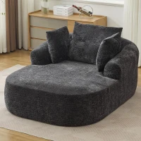 Contemporary Chaise Longue Chair with Throw Pillows and Armrests, Versatile Sofa Bed for Living Room Bedroom, 57.5'' L x 51.5"W x 32" H, Black(m-5)