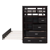 Elegant Twin-over-Twin Bunk Bed with Trundle and 4 Storage Drawers, Sturdy Bed with Staircase and Slat Kit, 97" L x 42.5" W x 65.5" H, Espresso(m-13)