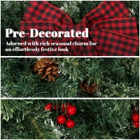 HOMCOM 48" Prelit Crestwood Spruce Artificial Christmas Wreath, Christmas Decor with Bow, 8 Modes, Red Berries, Pinecones(m-6)