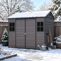 Durable Resin Storage Shed with Lockable Door and Two Air Vents, Weatherproof Outdoor Shed for Backyard, 96" L x 75" W x 85" H, Brown(m-1)