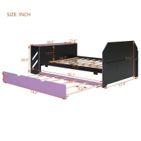 Modern Full-Size Daybed with Twin Trundle and Desk, Sturdy Sofa Bed with USB Port and Cable Management, 92" L x 58" W x 35.5" H, Purple(m-3)