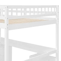 Chic Full-Size Loft Bed with Desk and LED Light, Space-Saving Storage Bed with 2 Drawers and Side Stairs, 79" L x 74.5" W x 68" H, White(m-9)
