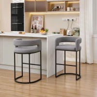 Soft Set of 2 Counter-Height Bar Stools with Chenille, Ergonomic Kitchen Chairs with Metal Legs and Footrests, 22'' L x 20" W x 36" H, Light Grey(m-1)
