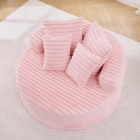 Plush Oversized Round Lounge Chair with Segmented Backrest, Velour Sofa with 4 Pillows and No Assembly, 54.5'' L x 54.5" W x 33" H, Pink(m-11)
