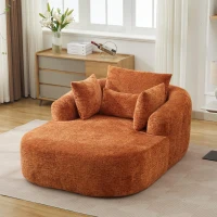 Plush Oversized Chaise Lounge with Deep Seat and Pillows, Versatile Sleeper Sofa with Corduroy and Armrests, 57.5'' L x 51.5" W x 32" H, Orange(m-1)