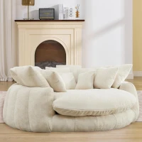 Fluffy Bean Bag Sofa with Chenille Upholstery and 14 Pillows, Lazy Chaise Lounge for Living Room Bedroom, 71.5'' L x 65.5"W x 30.5" H, Beige(m-10)