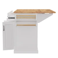 Farmhouse Rolling Kitchen Island with Rubberwood Drop Leaf, Spacious Storage Cart with 4 Doors and 3 Drawers, 54" L x 29.5" W x 36" H, White(m-6)