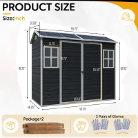 Durable Resin Storage Shed with Padlock-Ready Doors and Air Vents, Weatherproof Garden Shed for Backyard, 95.5" L x 52.5" W x 81" H, Black(m-3)