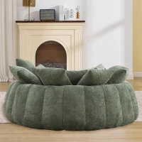 Charming Bean Bag Sofa with Chenille Upholstery and 14 Pillows, Spacious Chaise Lounge for Living Room, 71.5'' L x 65.5"W x 30.5" H, Olive Green(m-6)