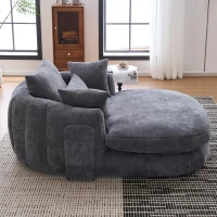 Oversized Chaise Lounge Chair with Deep Seat and Chenille, Soft Reading Sofa with Extra Pillows and No Assembly, 72.5'' L x 57" W x 23" H, Grey(m-5)