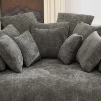 Snuggly Bean Bag Sofa with Chenille Upholstery and 14 Pillows, Modern Chaise Lounge for Living Room Bedroom, 71.5'' L x 65.5"W x 30.5" H, Grey(m-4)