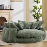 Charming Bean Bag Sofa with Chenille Upholstery and 14 Pillows, Spacious Chaise Lounge for Living Room, 71.5'' L x 65.5"W x 30.5" H, Olive Green(m-9)