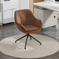 Refined Faux Leather Armchair with Contoured Backrest, Practical Vanity Chair for Living Room Bedroom Home Office, 28'' L x 28"W x 32" H, Brown(m-1)