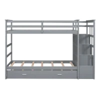 Modern Twin-over-Twin Bunk Bed with Trundle and 4 Storage Drawers, Sturdy Wooden Bed with Side Staircase, 97" L x 42.5" W x 65.5" H, Gray(m-13)