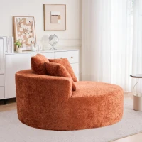 Fluffy Sleeper Chair with Plush Corduroy Fabric and Cylindrical Pillow, Soft Modular Lounge Sofa for Living Room, 54.5" L x 54.5" W x 33" H, Orange(m-5)