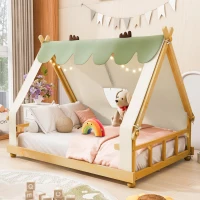 Modern Full-Size House Bed with Detachabl Tent, Sturdy Wooden Platform Bed with Skylight and 8 Slats, 79.5" L x 57.5" W x 63" H, White(m-4)