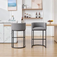 Set of 2 Counter-Height Stools with Chenille Upholstery, Soft Dining Chairs with Armrests and Footrests, 22'' L x 20" W x 36" H, Light Grey(m-9)