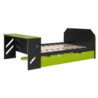 Chic Full-Size Wooden Daybed with Twin Trundle and Desk, Sturdy Bed with USB Port and Cable Management, 92" L x 58" W x 35.5" H, Green(m-2)
