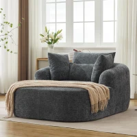Plush Oversized Chaise Lounge with Deep Seat and Pillows, Versatile Sleeper Sofa with Corduroy and Armrests, 57.5'' L x 51.5" W x 32" H, Grey(m-4)