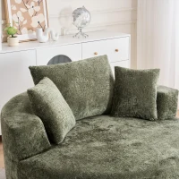 Fluffy Sleeper Chair with Plush Corduroy Fabric and Cylindrical Pillow, Soft Modular Sofa for Living Room, 54.5" L x 54.5" W x 33" H, Olive Green(m-5)