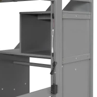 Modern Twin Loft Bed with Desk and Side Staircase, Space-Saving Storage Bed with 2 Drawers and LED Light, 79" L x 59.5" W x 68" H, Gray(m-6)