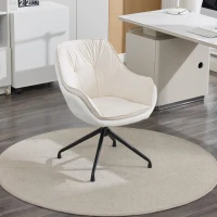 Sophisticated Faux Leather Armchair with Contoured Backrest, Convenient Vanity Chair for Living Room Bedroom, 28'' L x 28"W x 32" H, White(m-4)