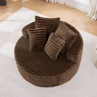 Plush Oversized Round Lounge Chair with Segmented Backrest, Velour Sofa with 4 Pillows and No Assembly, 54.5'' L x 54.5" W x 33" H, Brown(m-12)